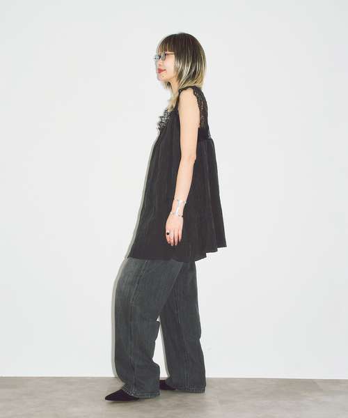 CITYSHOP(シティーショップ)の「LACE TANK ブラウス(シャツ/ブラウス・レディース・アイボリー/ブラック・FREE)」の6枚目の写真