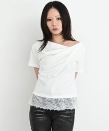DAESE TOKYO（デセトウキョウ）の「『DAESE TOKYO/デセトウキョウ』半袖オフショルレースレイヤードTシャツ（Tシャツ/カットソー）」