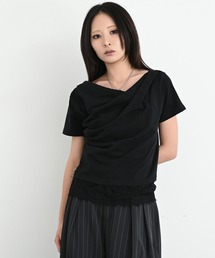 『DAESE TOKYO/デセトウキョウ』半袖オフショルレースレイヤードTシャツ