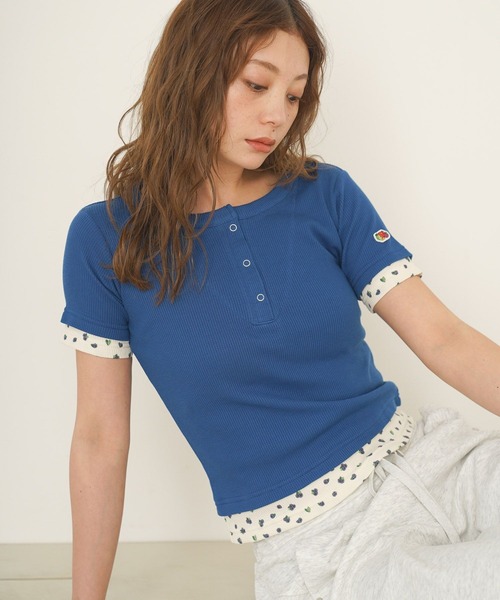 FRUIT OF THE LOOM（フルーツオブザルーム）の「【FRUIT OF THE LOOM / BAYFLOW】ワッフルヘンリーT（WOMEN）（Tシャツ/カットソー・レディース・ピンク/イエロー/ブルー・FREE）」の8枚目の写真