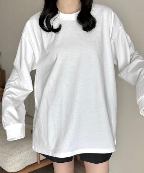 Cham.（チャム）の「シンプルオーバーサイズロンT（Tシャツ/カットソー・レディース・ブラック/ネイビー/ホワイト・FREE）」の5枚目の写真