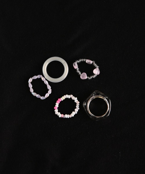 MIMILINE（ミミライン）の「ハートクリアリングSET（５P)（リング・レディース・ピンク/シルバー/ホワイト/ライトピンク・FREE）」の3枚目の写真