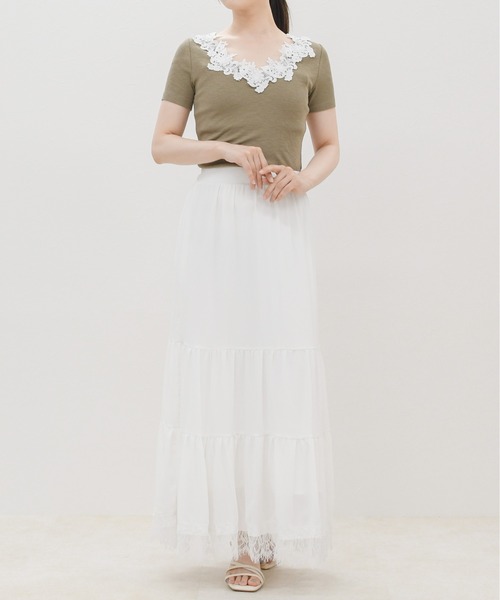 MISCH MASCH(ミッシュマッシュ)の「2026春夏新作 フラワーレースネック半袖トップス(Tシャツ/カットソー・レディース・ホワイト/ブラック/ブラウン・フリ-)」の12枚目の写真