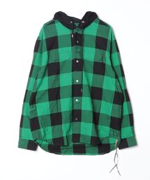 BLOCK CHECK HOODED SHIRT