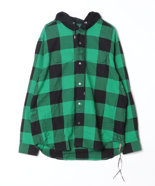 mastermind JAPAN(マスターマインド)の「BLOCK CHECK HOODED SHIRT(シャツ/ブラウス・メンズ・ブルー系その他/グリーン系その他/ホワイト系その他・XL)」の2枚目の写真