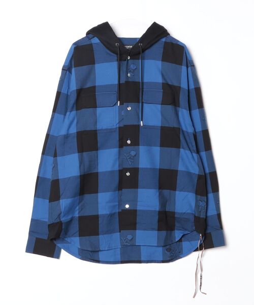 mastermind JAPAN(マスターマインド)の「BLOCK CHECK HOODED SHIRT(シャツ/ブラウス・メンズ・ブルー系その他/グリーン系その他/ホワイト系その他・XL)」の3枚目の写真