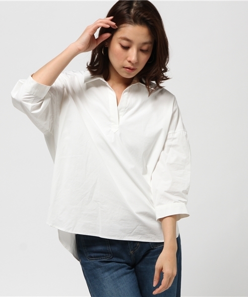 GALLARDAGALANTE（ガリャルダガランテ）の「BIGシャツ（シャツ/ブラウス・レディース・カーキ/オフホワイト/ベージュ/ネイビー・FREE）」の6枚目の写真