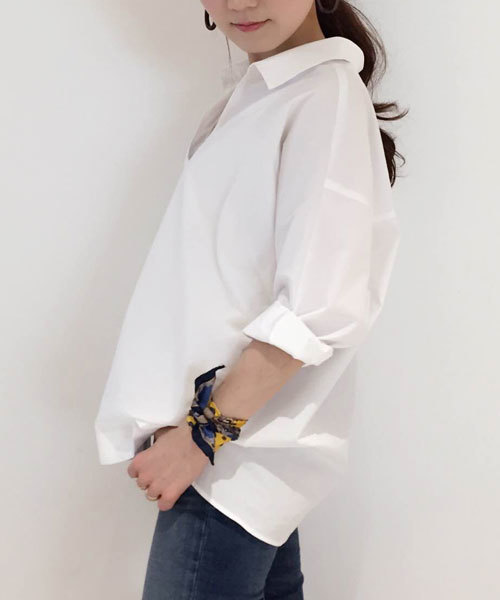 GALLARDAGALANTE（ガリャルダガランテ）の「BIGシャツ（シャツ/ブラウス・レディース・カーキ/オフホワイト/ベージュ/ネイビー・FREE）」の7枚目の写真