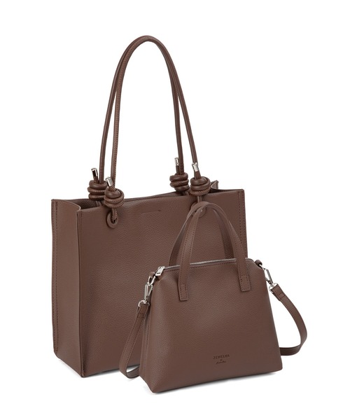 Jewelna Rose(ジュエルナローズ)の「2点セット ノットハンドルトート 16372(トートバッグ・レディース・ブラック/ライトベージュ/ダークブラウン・FREE)」の2枚目の写真