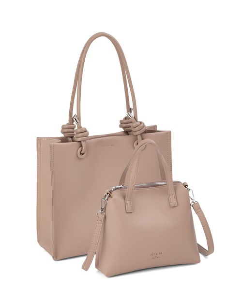 Jewelna Rose(ジュエルナローズ)の「2点セット ノットハンドルトート 16372(トートバッグ・レディース・ブラック/ライトベージュ/ダークブラウン・FREE)」の3枚目の写真