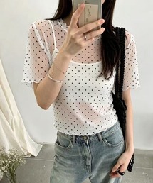 【Chiina】シアードット 半袖トップス
