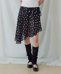 Dot Chiffon Layered Wrap Skirt (Black)