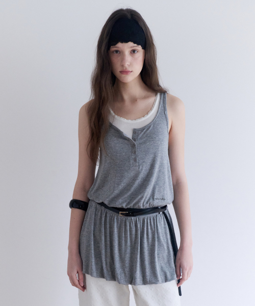 ROLAROLA(ロラロラ)の「JERSEY BALLOON LAYERED ONE PIECE GRAY(ワンピース・レディース・グレー・FREE)」の2枚目の写真