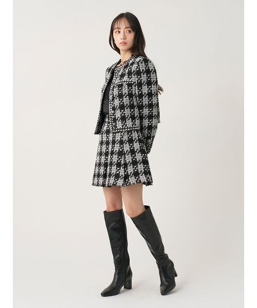 SNIDEL(スナイデル)の「【セットアップ対応】レースディティールツイードジャケット(ノーカラージャケット・レディース・ブラック/ホワイト/マルチ・0/1)」の16枚目の写真