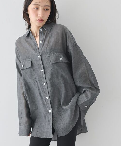 earth music&ecology（アースミュージックアンドエコロジー）の「シアーデニムシャツ（シャツ/ブラウス・レディース・ブラック/ブルー/ライトブルー・FREE）」の21枚目の写真