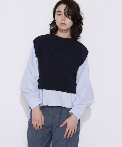 COMME CA(コムサ)の「〔 TALLサイズ 〕 コットンポリエステルリリヤーン 前後切り替えベスト(ニット/セーター・レディース・ネイビー/オフホワイト/ブラック・15号)」の18枚目の写真