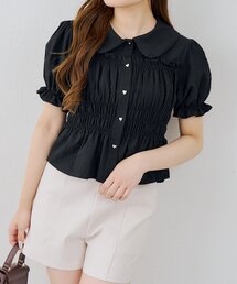 大人気のシャーリングペプラムブラウス