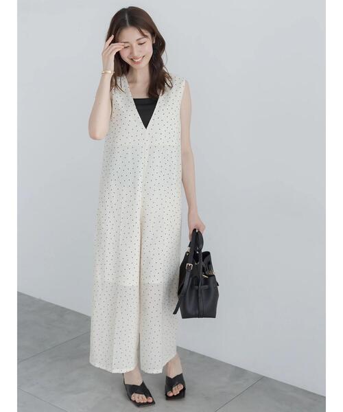 Te chichi(テチチ)の「【高通気】2wayオールインワン(サロペット/オーバーオール・レディース・オフホワイト/ブラック・F)」の4枚目の写真