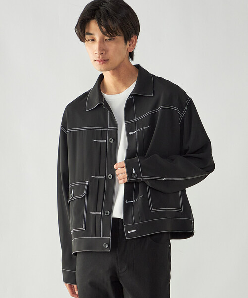 COMME CA ISM(コムサイズム)の「【吸水速乾】コントラストステッチ ショートブルゾン(ブルゾン・メンズ・ブラック・M/L)」の2枚目の写真