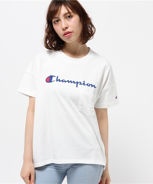 E hyphen world gallery（イーハイフンワールドギャラリー）の「ChampionロゴプリントBigTシャツ（Tシャツ/カットソー・レディース・ブラック/ホワイト/杢グレー/ブルー・FREE）」の16枚目の写真