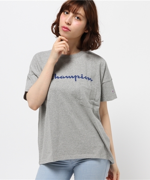E hyphen world gallery（イーハイフンワールドギャラリー）の「ChampionロゴプリントBigTシャツ（Tシャツ/カットソー・レディース・ブラック/ホワイト/杢グレー/ブルー・FREE）」の14枚目の写真