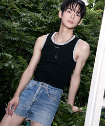 DRUNKTXT（ドランクテキスト）の「[Drunktxt x Khaki Studio] Layered Two-Tone Tank Top [Gray/Black]（Tシャツ/カットソー）」