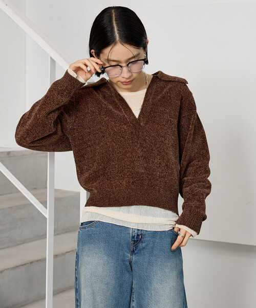 FREAK'S STORE(フリークスストア)の「モール スキッパーニット(ニット/セーター・レディース・ブラウン/オフホワイト/ネイビー・フリ-)」の8枚目の写真