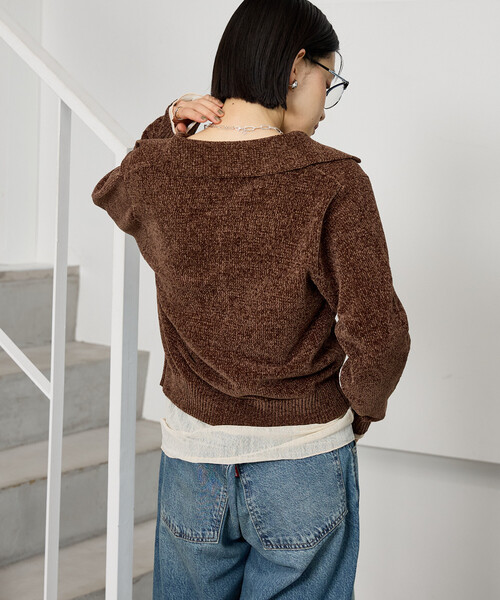 FREAK'S STORE(フリークスストア)の「モール スキッパーニット(ニット/セーター・レディース・ブラウン/オフホワイト/ネイビー・フリ-)」の9枚目の写真