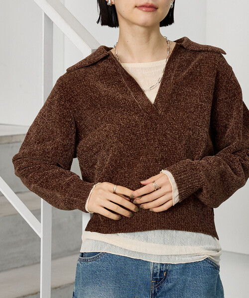 FREAK'S STORE(フリークスストア)の「モール スキッパーニット(ニット/セーター・レディース・ブラウン/オフホワイト/ネイビー・フリ-)」の10枚目の写真