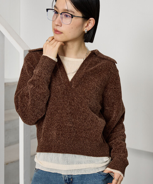 FREAK'S STORE(フリークスストア)の「モール スキッパーニット(ニット/セーター・レディース・ブラウン/オフホワイト/ネイビー・フリ-)」の11枚目の写真