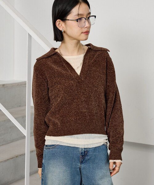 FREAK'S STORE(フリークスストア)の「モール スキッパーニット(ニット/セーター・レディース・ブラウン/オフホワイト/ネイビー・フリ-)」の12枚目の写真