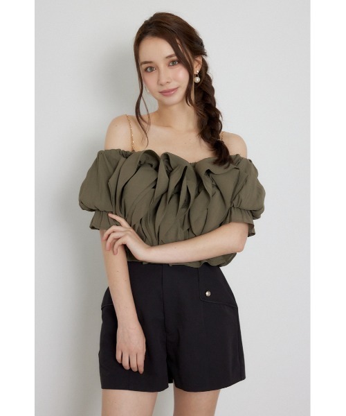 rienda(リエンダ)の「ボリュームフリルブラウス 夏服 秋服(シャツ/ブラウス・レディース・カーキ/ブラウン/ピンク・SMALL/MEDIUM)」の6枚目の写真