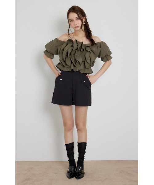 rienda(リエンダ)の「ボリュームフリルブラウス 夏服 秋服(シャツ/ブラウス・レディース・カーキ/ブラウン/ピンク・SMALL/MEDIUM)」の7枚目の写真