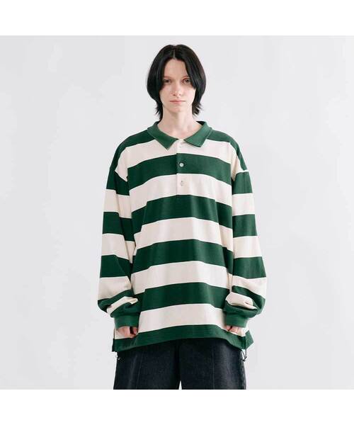 SMITHARMOR(スミスアモー)の「ストライプラグビーストリングスウェットシャツ_2カラー(Tシャツ/カットソー・メンズ・グリーン/ネイビー・FREE)」の1枚目の写真