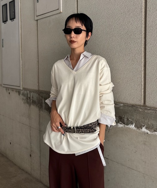 Ameri(アメリ)の「LOW BASIC 2WAY OVER KNIT TOP(ニット/セーター・レディース・ネイビー/ブラウン/レッド/アイボリー・FREE)」の19枚目の写真