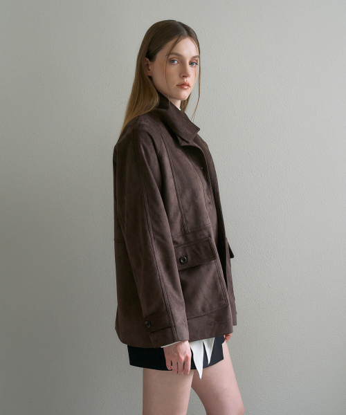 DEHEVE（デヘヴェ）の「Suede High-neck Half Jacket [Cocoa Brown]（その他アウター・レディース・ダークブラウン・OS）」の5枚目の写真