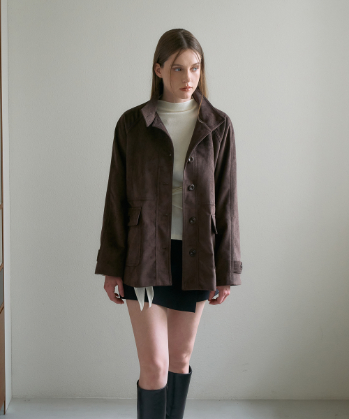 DEHEVE（デヘヴェ）の「Suede High-neck Half Jacket [Cocoa Brown]（その他アウター・レディース・ダークブラウン・OS）」の6枚目の写真