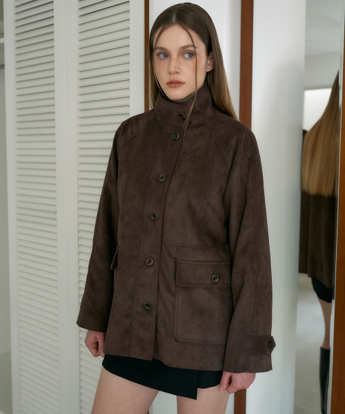 DEHEVE（デヘヴェ）の「Suede High-neck Half Jacket [Cocoa Brown]（その他アウター・レディース・ダークブラウン・OS）」の7枚目の写真