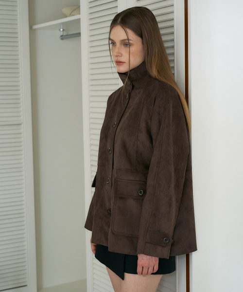 DEHEVE（デヘヴェ）の「Suede High-neck Half Jacket [Cocoa Brown]（その他アウター・レディース・ダークブラウン・OS）」の10枚目の写真