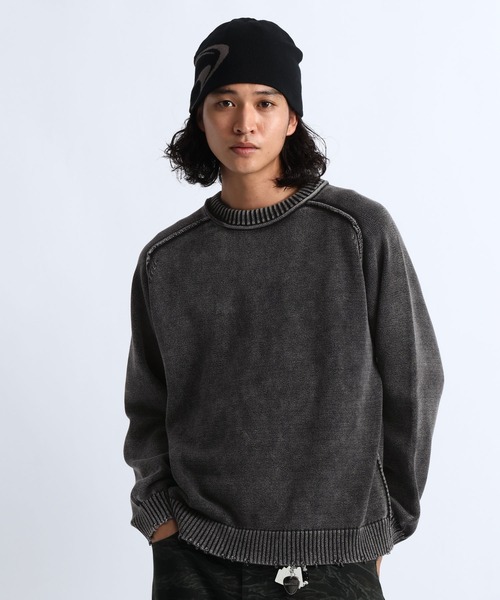 RAGEBLUE(レイジブルー)の「PIGMENT DYED KNIT SWEATER/ピグメント加工ニットプルオーバー(ニット/セーター・メンズ・ネイビー/レッド/グレー・LARGE/MEDIUM)」の1枚目の写真