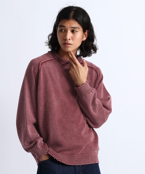 RAGEBLUE(レイジブルー)の「PIGMENT DYED KNIT SWEATER/ピグメント加工ニットプルオーバー(ニット/セーター・メンズ・ネイビー/レッド/グレー・LARGE/MEDIUM)」の3枚目の写真