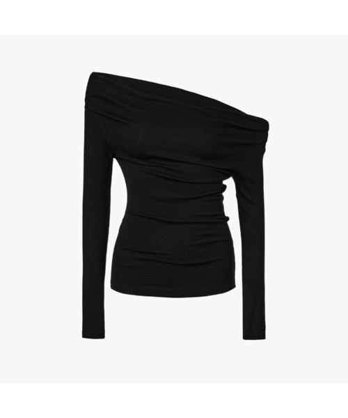 KUME(クメ)の「アシンメトリーオフショルダーシャーリングトップス ブラック(Tシャツ/カットソー・レディース・その他・SMALL)」の1枚目の写真
