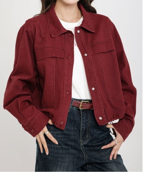 &soiree(アンドソワレ)の「ドロストショート丈長袖ジャケット(その他アウター・レディース・アイボリー/レッド・SMALL/MEDIUM/LARGE)」の1枚目の写真