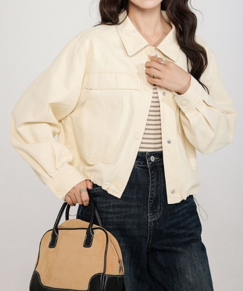 &soiree(アンドソワレ)の「ドロストショート丈長袖ジャケット(その他アウター・レディース・アイボリー/レッド・SMALL/MEDIUM/LARGE)」の7枚目の写真