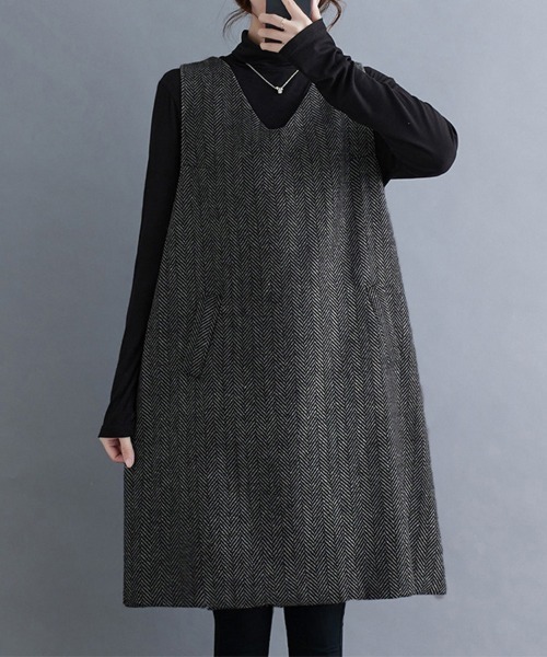 ONEP STAR(ワンピスター)の「ヘリンボーン柄Vネックジャンパースカート(ジャンパースカート・レディース・ダークグレー・X-LARGE/LARGE/MEDIUM)」の8枚目の写真