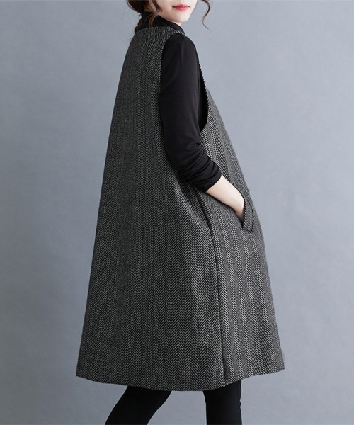 ONEP STAR(ワンピスター)の「ヘリンボーン柄Vネックジャンパースカート(ジャンパースカート・レディース・ダークグレー・X-LARGE/LARGE/MEDIUM)」の9枚目の写真