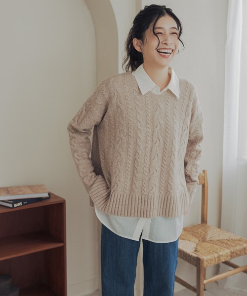 URBAN RESEARCH DOORS(アーバンリサーチドアーズ)の「ハミルトンウールアラン柄プルオーバー(ニット/セーター・レディース・ベージュ/ライトブルー/アイボリー・FREE)」の2枚目の写真