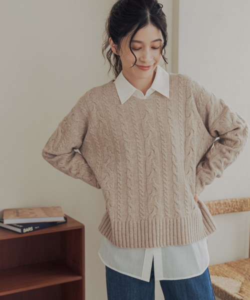 URBAN RESEARCH DOORS(アーバンリサーチドアーズ)の「ハミルトンウールアラン柄プルオーバー(ニット/セーター・レディース・ベージュ/ライトブルー/アイボリー・FREE)」の16枚目の写真