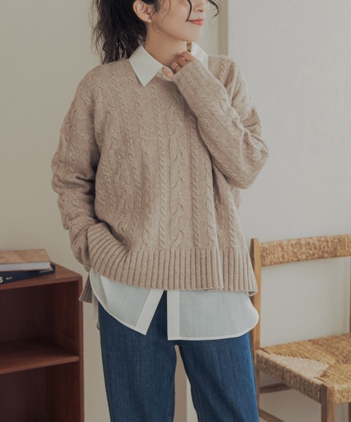 URBAN RESEARCH DOORS(アーバンリサーチドアーズ)の「ハミルトンウールアラン柄プルオーバー(ニット/セーター・レディース・ベージュ/ライトブルー/アイボリー・FREE)」の17枚目の写真