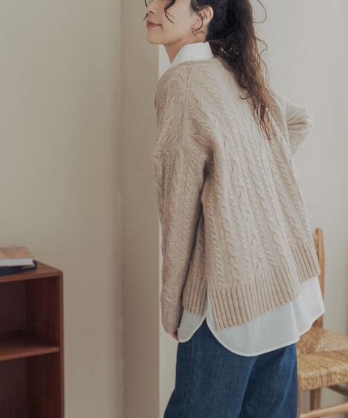 URBAN RESEARCH DOORS(アーバンリサーチドアーズ)の「ハミルトンウールアラン柄プルオーバー(ニット/セーター・レディース・ベージュ/ライトブルー/アイボリー・FREE)」の18枚目の写真